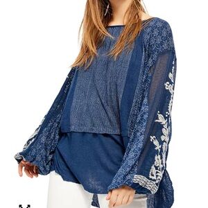 Free People Indigo Dream Oversized Tunic Blue Medium